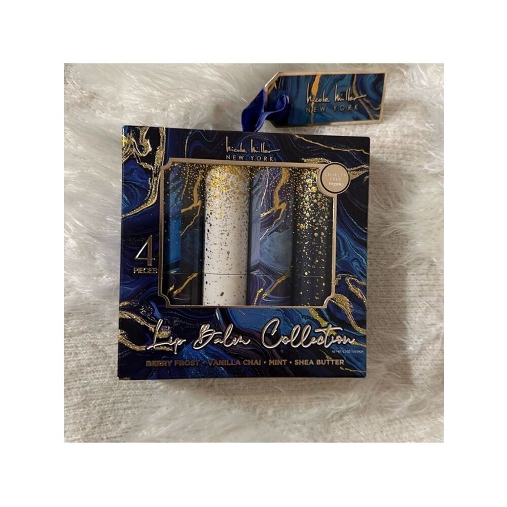 nicole miller 4 Berry Frost Vanilla Chai Mint Shea Butter Lip Balm Set